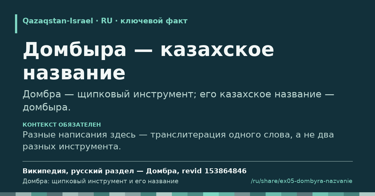 Карточка фрагмента: Домбыра — казахское название