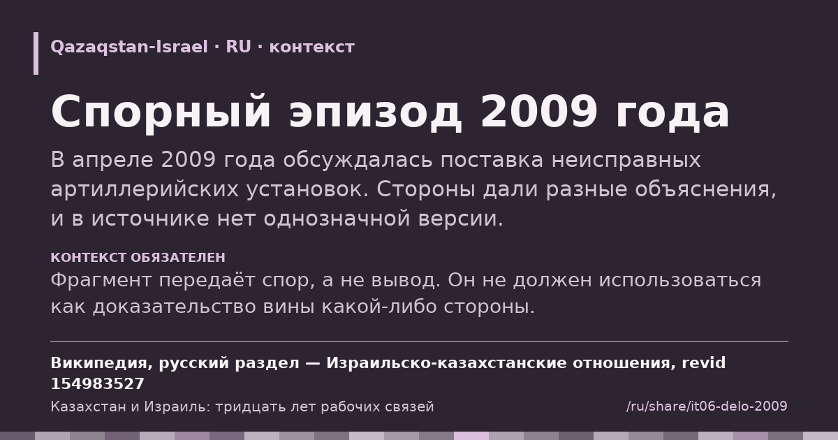 Карточка фрагмента: Спорный эпизод 2009 года